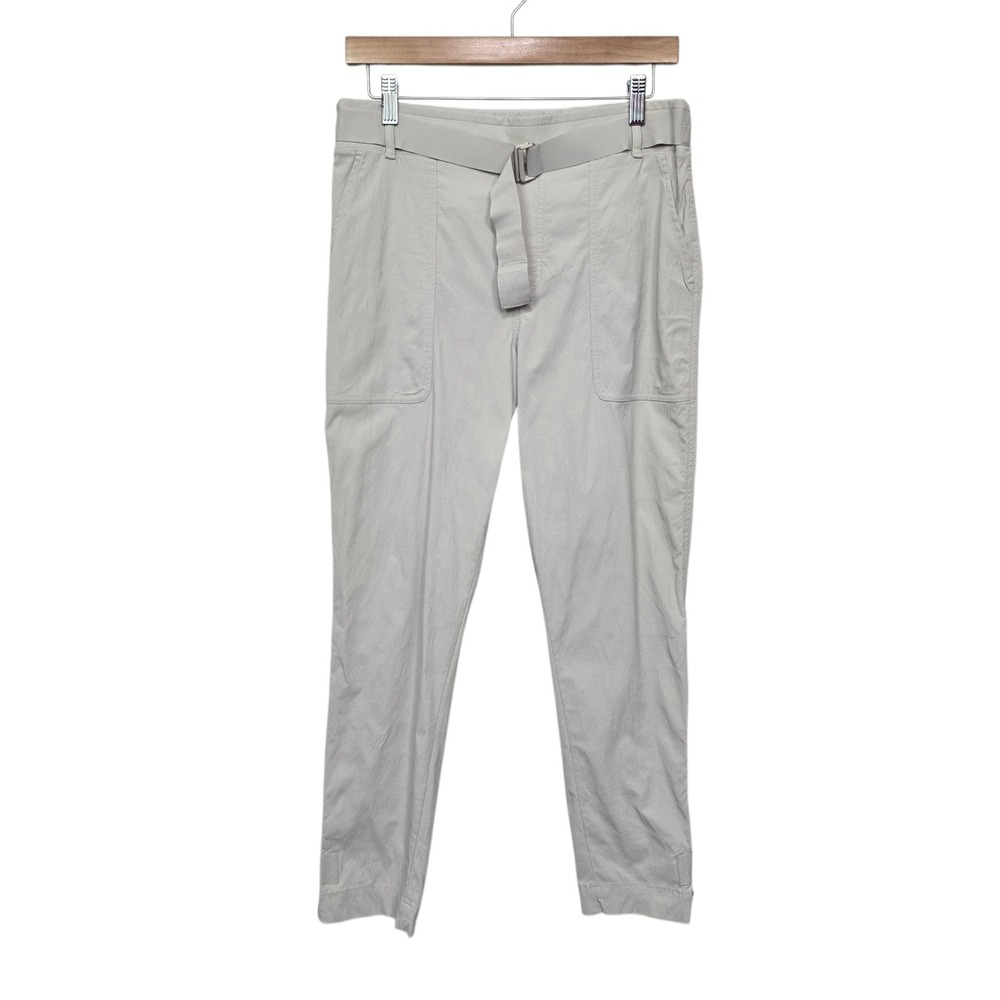Athleta Trekkie Pant Womens 10 Light Gray Hiking Travel Belted Ripstop Trousers